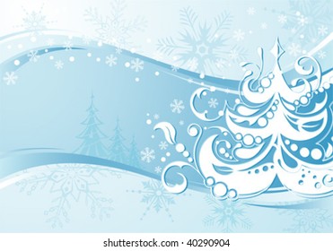 Christmas background with Tree and Snowflakes, element for design, vector illustration