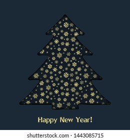 Christmas background with Christmas tree and snowflakes foil. Illustration for greeting card, banner, poster. Christmas pattern, packaging, Wallpaper, textiles. Vector background.