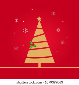 Christmas background with Christmas tree and snowflakes icon isolated on red background vector illustration.