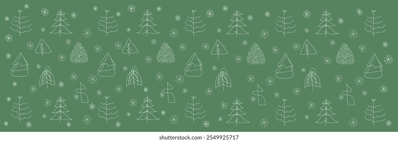 Weihnachtshintergrund mit Weihnachtsbaum und Schneeflocken.Einfach minimalistischer Hintergrund für Web, Pint, Tapete, Wickelpapier, Textil, Scrapbooking.Grüner Hintergrund