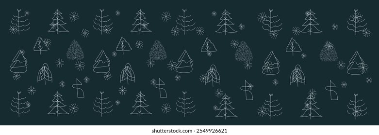 Weihnachtshintergrund mit Weihnachtsbaum und Schneeflocken.Einfach minimalistischer Hintergrund für Web, Pint, Tapete, Wickelpapier, Textil, Scrapbooking.Dunkler Hintergrund