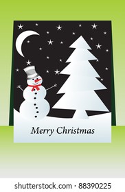 Christmas background with tree and snowman