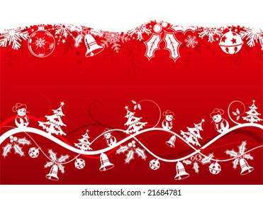Weihnachtshintergrund mit Baum und Schneemann, Design-Element, Vektorgrafik