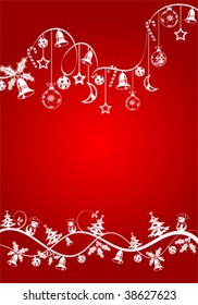 Christmas background with tree and snowman, element for design, vector illustration