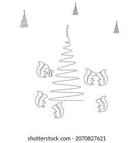 Christmas background with tree and squirrels vector illustration