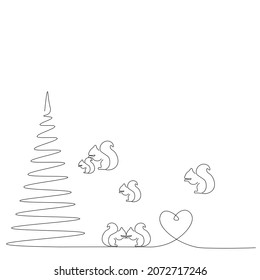 Christmas background with tree and squirrels with tree vector illustration