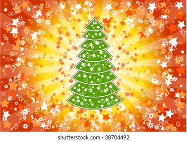 Christmas background with tree and stars.