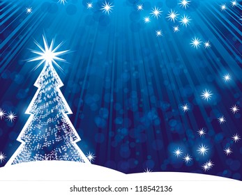 Fondo de Navidad con árbol de Navidad, ilustración vectorial