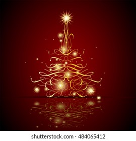 Christmas background with Christmas tree, vector illustration. 
