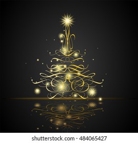 Christmas background with Christmas tree, vector illustration. 
