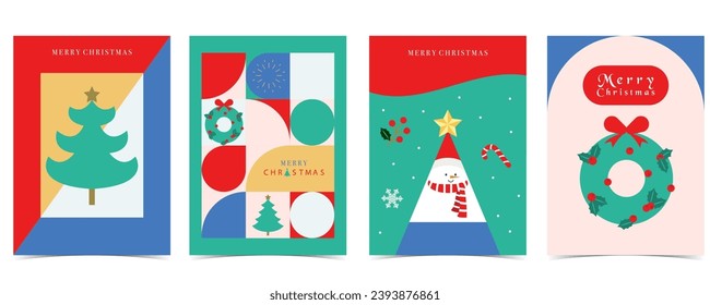 Christmas background with tree,present,wreath.Editable vector illustration for postcard,a4 size