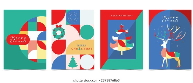 Christmas background with tree,present,wreath.Editable vector illustration for postcard,a4 size