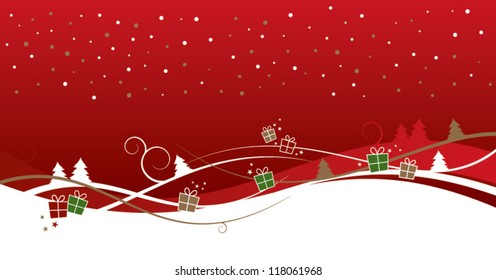 Christmas background with trees and gifts