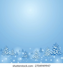 Christmas Background with Trees and Label on Snowy background.