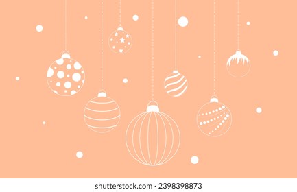 Christmas background in trending color of the year 2024 peach fuzz. Christmas decoration for greeting card, poster, banner, advertising. Vector illustration. 