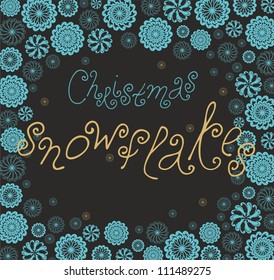 Christmas background with turquoise- blue snowflakes on night background