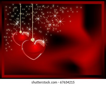 Christmas background with two hearts