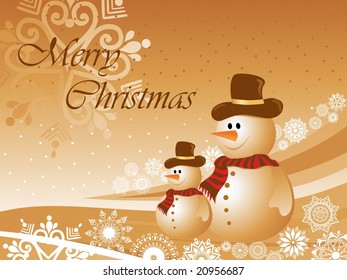 christmas background with two snowman, vector illustration
