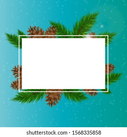 Christmas background under the text. Branches of a Christmas tree and shys. Blue christmas background.