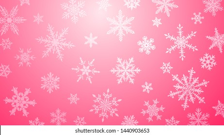 Christmas background with various complex big and small snowflakes in pink colors