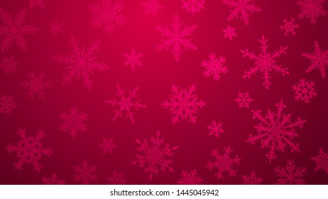 Christmas background with various complex big and small snowflakes in red colors