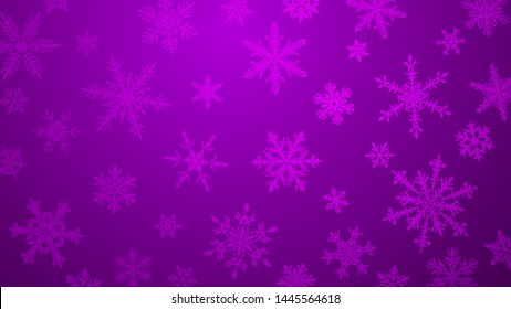 Christmas background with various complex big and small snowflakes in purple colors