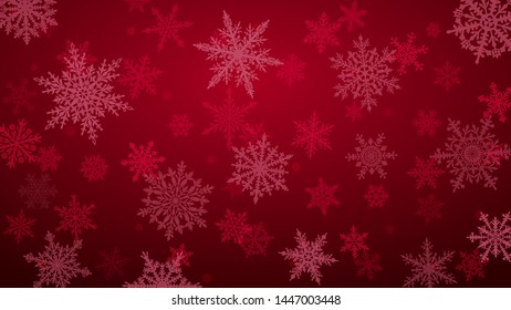 Christmas background with various complex big and small snowflakes in red colors