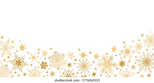 Christmas background with various complex big and small snowflakes, yellow on white