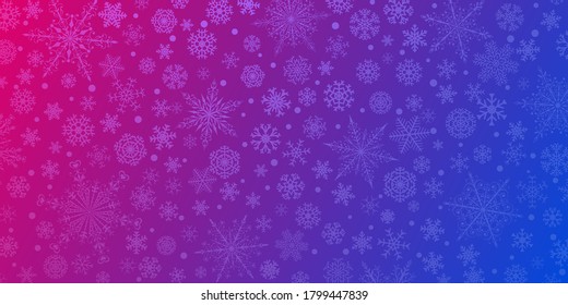 Christmas background of various complex big and small snowflakes, in purple and blue colors