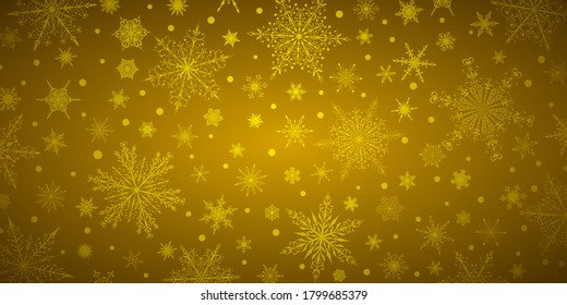 Christmas background of various complex big and small snowflakes, in golden colors