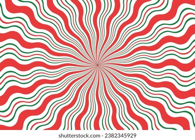 Christmas background. Vector abstract swirl, vortex backdrop. Candy cane, lollipop pattern.