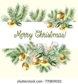 Christmas background with vector baubles and branches