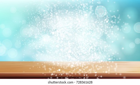 Christmas Background Vector. Blue Winter Holidays Advertising Background. Table Top Good For Display, Montage Your Xmas Sale Products. Illustration