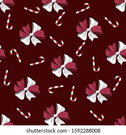 
Christmas background. Vector decoration. Seamless pattern with ribbons and sweets.