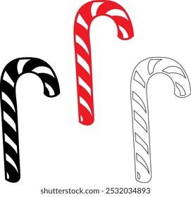 Christmas Background Vector Design. Festive Illustration Of Striped Red, Black, White Candy Canes. Traditional Holiday Symbol For Festive Decorations, Santa Themed Gifts, Seasonal Confetti Accents.