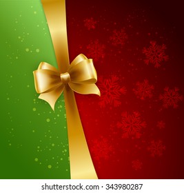 Christmas Background. Vector Design. Gold bow in red and green background