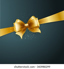 Christmas Background. Vector Design. Gold Bow In  Gray Background. Christmas Gift, Valentines Day, Birthday  Wrapping Element