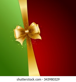 Christmas Background. Vector Design. Gold bow on red and green background