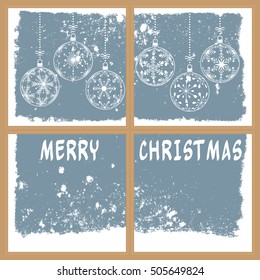 Christmas Background, Vector Illustration With Christmas Balls In Snowy Window And Text