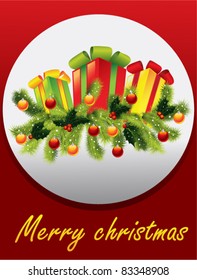 Christmas background vector illustration with gift and fir