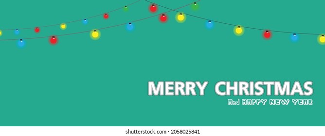 Christmas Background Vector Illustration The background is green, with light bulbs and text on it. The concept of simplicity.