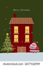 Navidades Ilustración vectorial de fondo. Tarjetas de felicitación Anuncio y cartel con alegría, árbol, adorno, regalo, bolas, Papá Noel.
