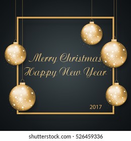 Christmas background . vector illustration of merry christmas and happy new year 2017 gold and black collors place for text christmas balls