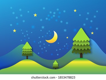 Christmas Background Vector Illustration. Moon and sky.