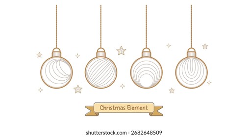 Fondo de Navidades con Ilustración vectorial de decoración de bolas de árbol en estilo rayado