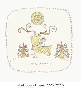 Christmas background. Vector reindeer