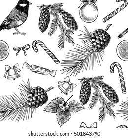 Christmas background. Vector  seamless pattern, great choice for wrapping paper pattern. Vintage style