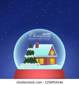 Christmas background vector template home pine tree on the gift