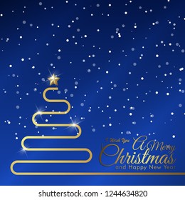 Christmas background vector template line tree snow fall