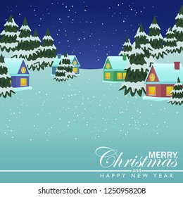 Christmas background vector template village pine tree